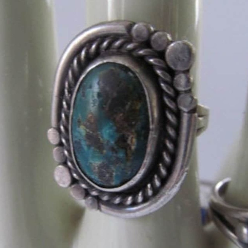 Vintage Turquoise Sterling Silver Ring Size 7 Copper Turquoise Ring Navajo